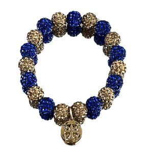 Rustic Cuff Metal Stainless Steel Shambala Beaded Stretch Bracelet blu/gld